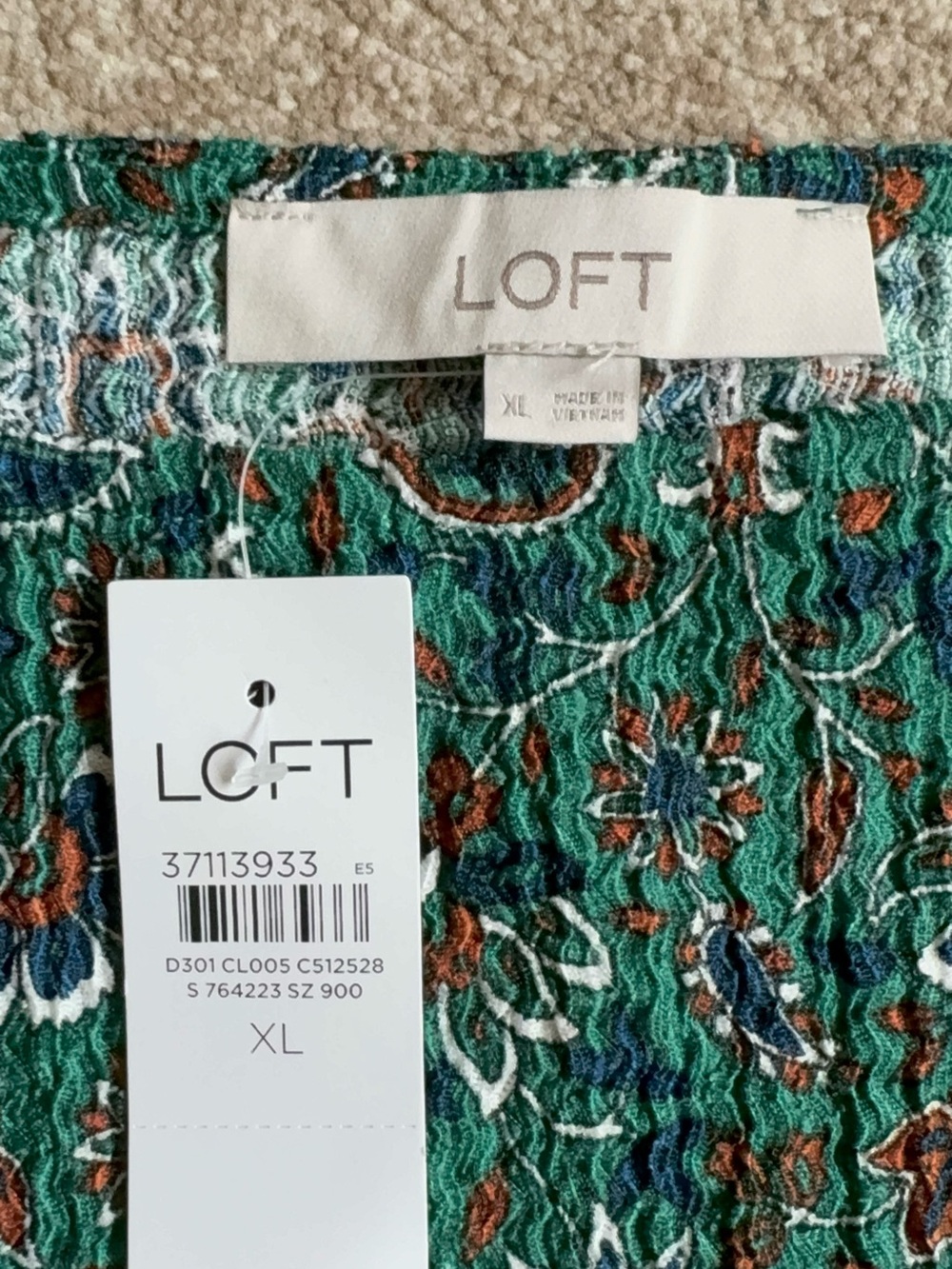 LOFT Green Floral Patterned Short-Sleeve Knit Top Puff Sleeves - Picture 3 of 11